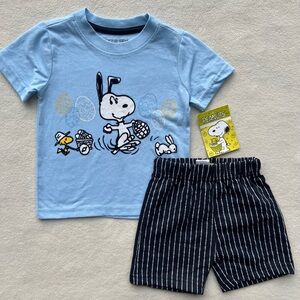 Snoopy 2T T-Shirt and Striped Shorts Set NWT